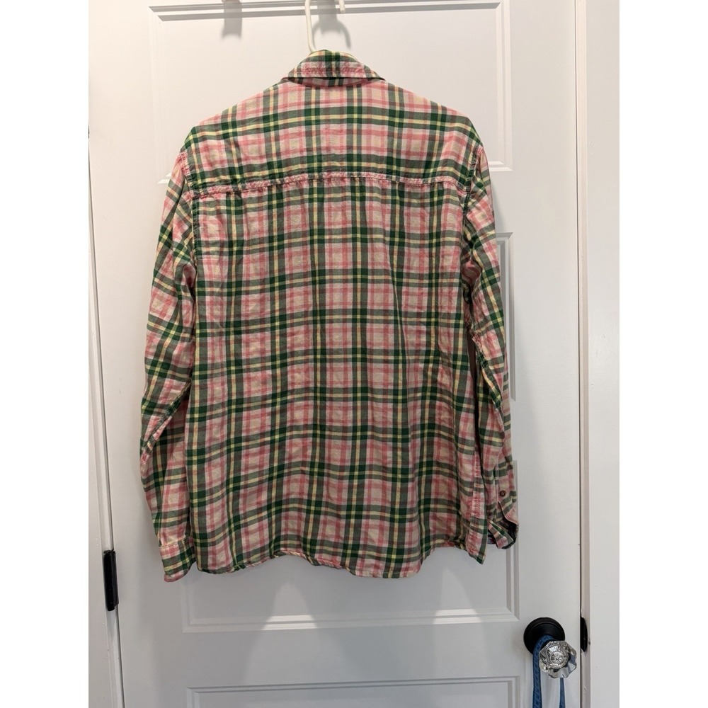 Vintage 1946 Women's Plaid Button Down Shirt M Pink Green Cotton Preppy Coastal - Picture 3 of 3